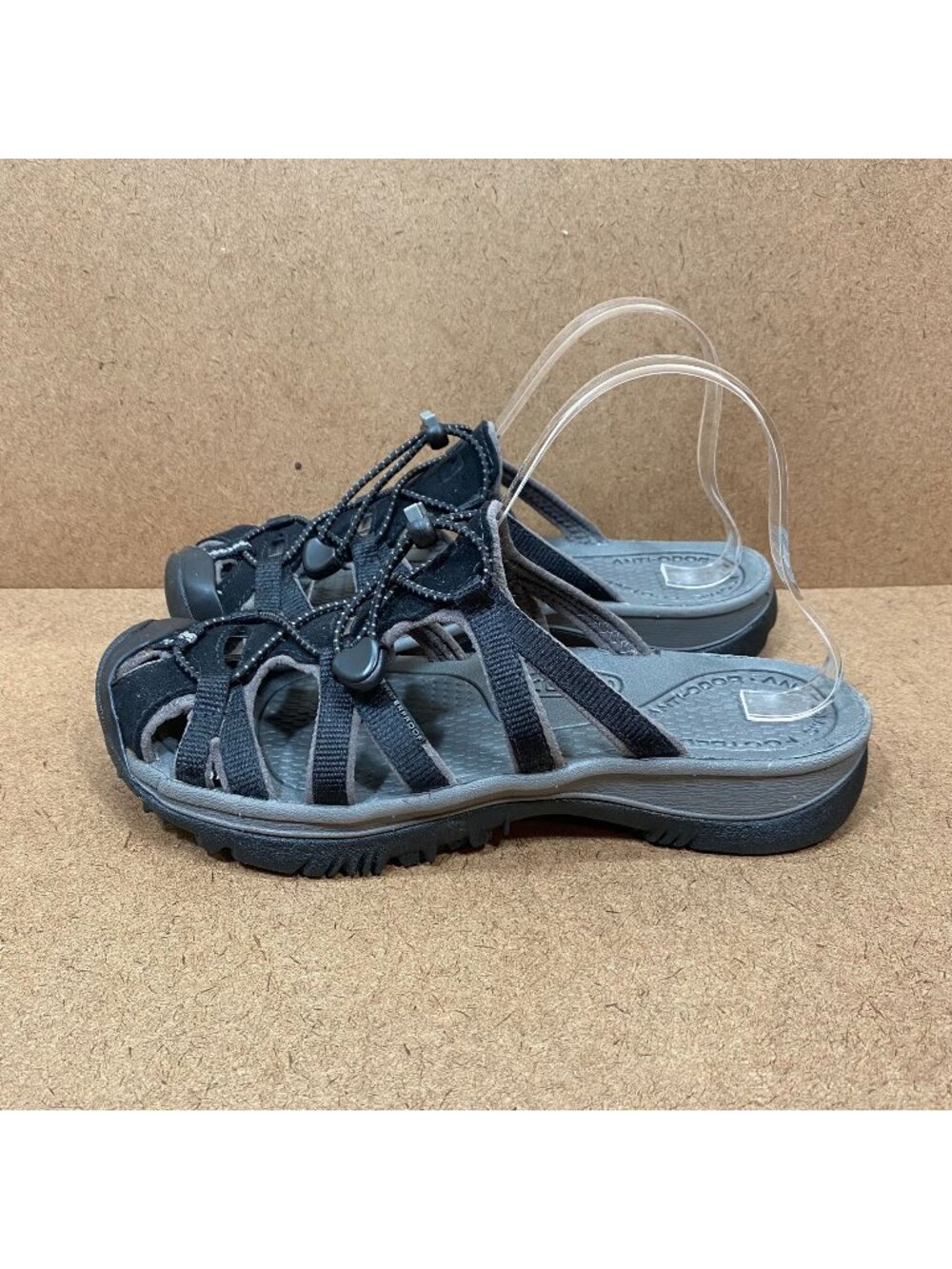 KEEN Womens Whisper Outdoor Sandals Size 8 Adjustable Bungee Lace Black Grey